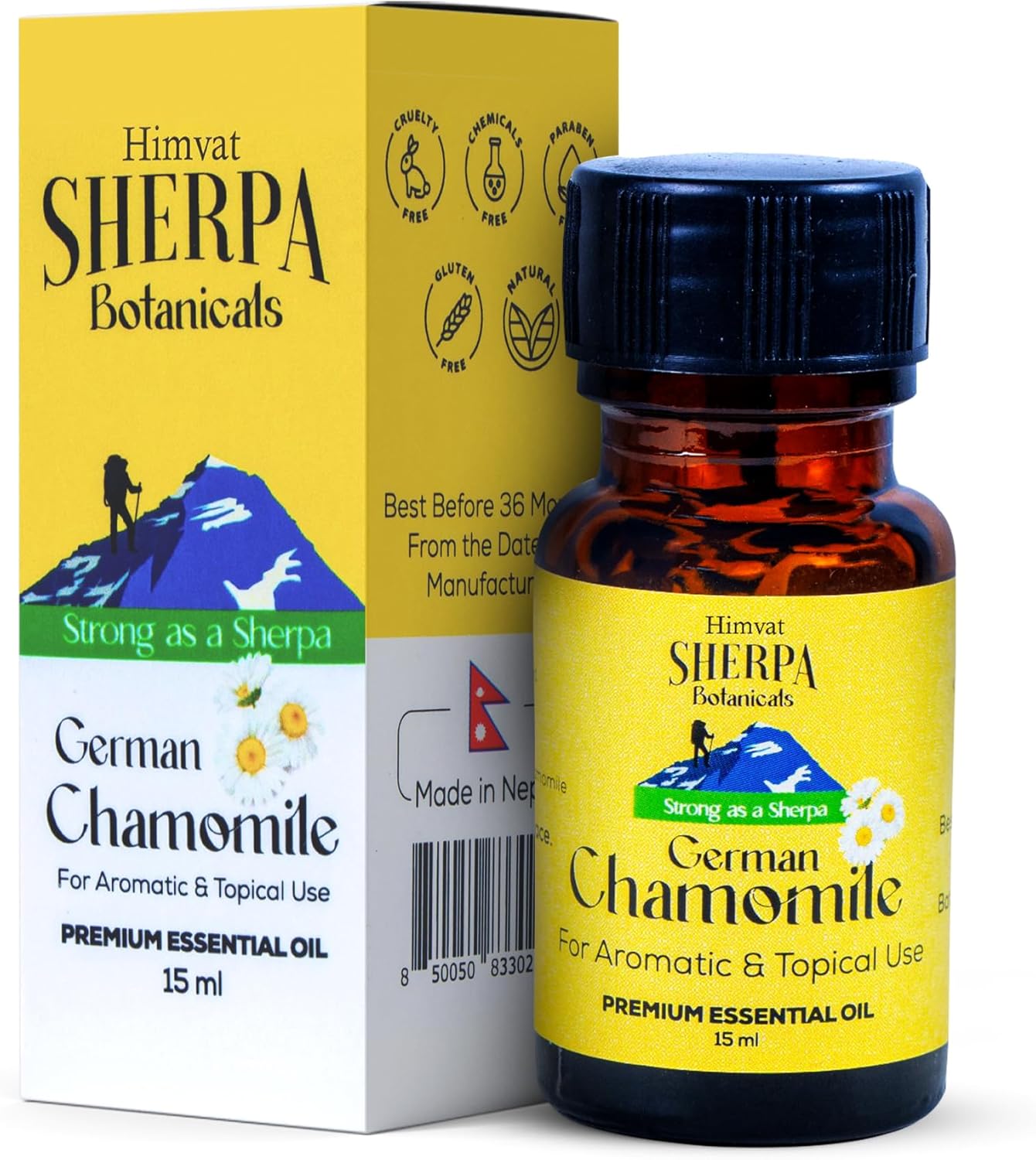 Sherpa Botanicals German Chamomile Essential Oil - 100% Pure & Natural Oils - Ideal for Aromatherapy, Diffusers, Massage Oil - Vegan, Paraben-Free, 15mL