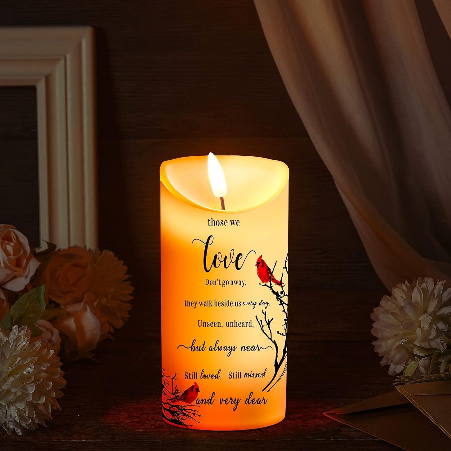 Gerrii Memorial Candles Sympathy Gifts LED Flameless Cardinal Bereavement Candles for Loss of Loved One Sympathy Cardinal Gifts Battery Candle for Prayers(Simple Style)
