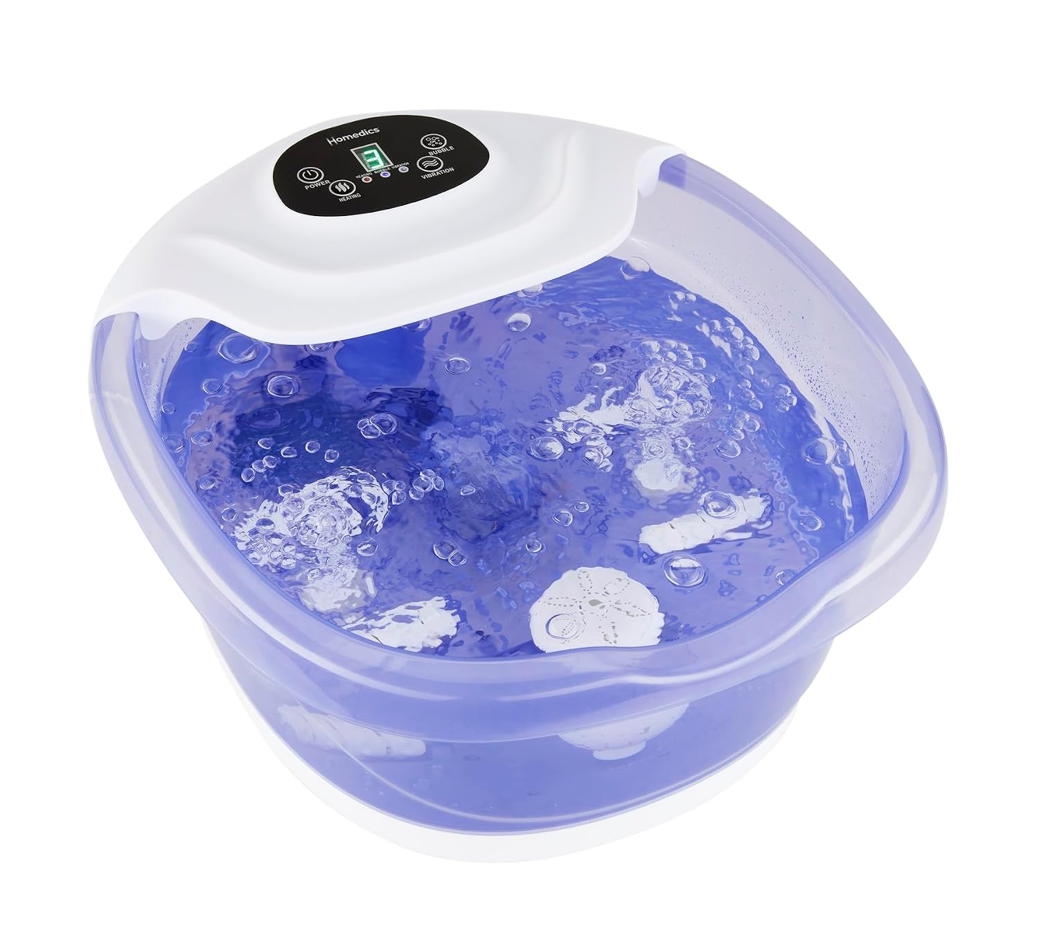 HoMedics Salt-N-Soak Footbath with Heat Boost and Soaking Salt Starter Kit, 4 Soothing Massage Rollers, Toe-Touch Controls, Splash Guard, Bubble, Vibration Massage, Bath Salt Dispenser, LED Display