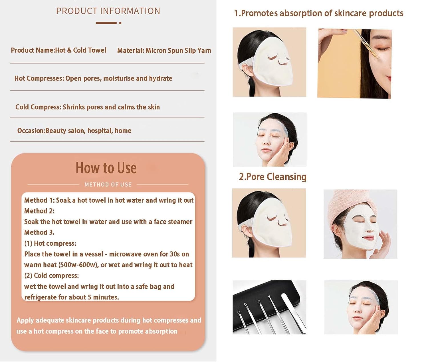 2 Pack Reusable Hot Cold Face Towel Mask for Skincare, Facial Masks Steamer Facial Kits for Women Girls Estheticians Skin Care, 100 PCS Disposable Preserving, 1 Spa Headband