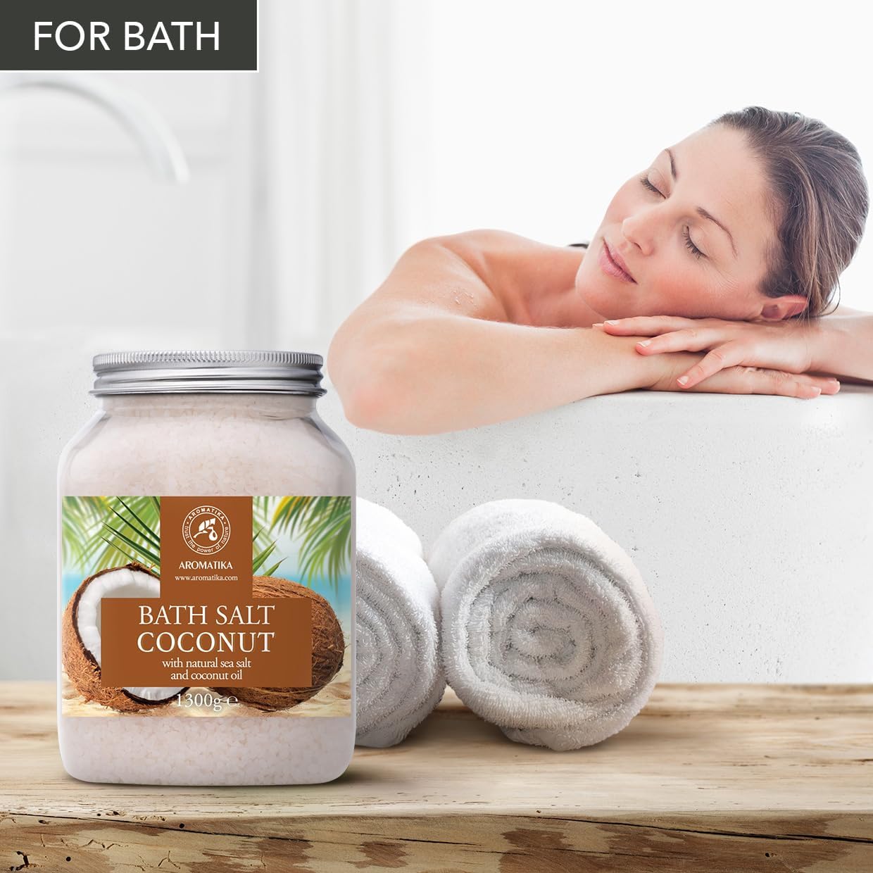 Bath Sea Salt Coconut 46 Oz (1300g) - Coconut Oil for Bath Soak - Natural Sea Salt - Body Care - Beauty - Wellness - Relaxation - Aromatherapy Bath Salts - Exotic Scent