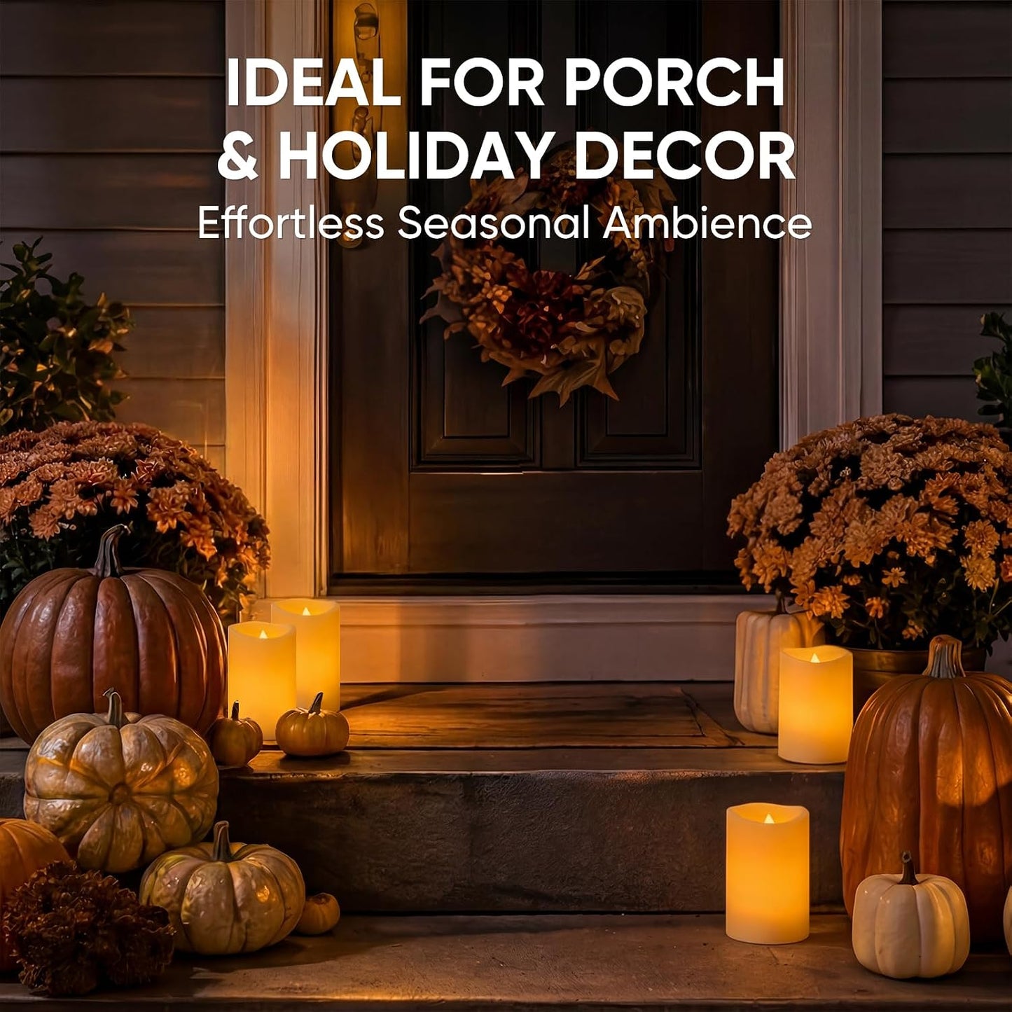 Homemory Outdoor Waterproof Flameless Candles with Auto Light Sensor, Flickering LED Pillar Candles, Dusk to Dawn Battery Operated Fake Candles Lanterns, Porch, Patio, Garden Decor, 3"x5", Set of 2