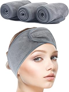 SINLAND Spa Headband for Women 3 Counts Ultra Soft Adjustable Makeup Hair Band with Magic Tape, Terry Cloth Stretch Head Wrap for Face Washing, Bath, Shower, Facial Mask, Yoga