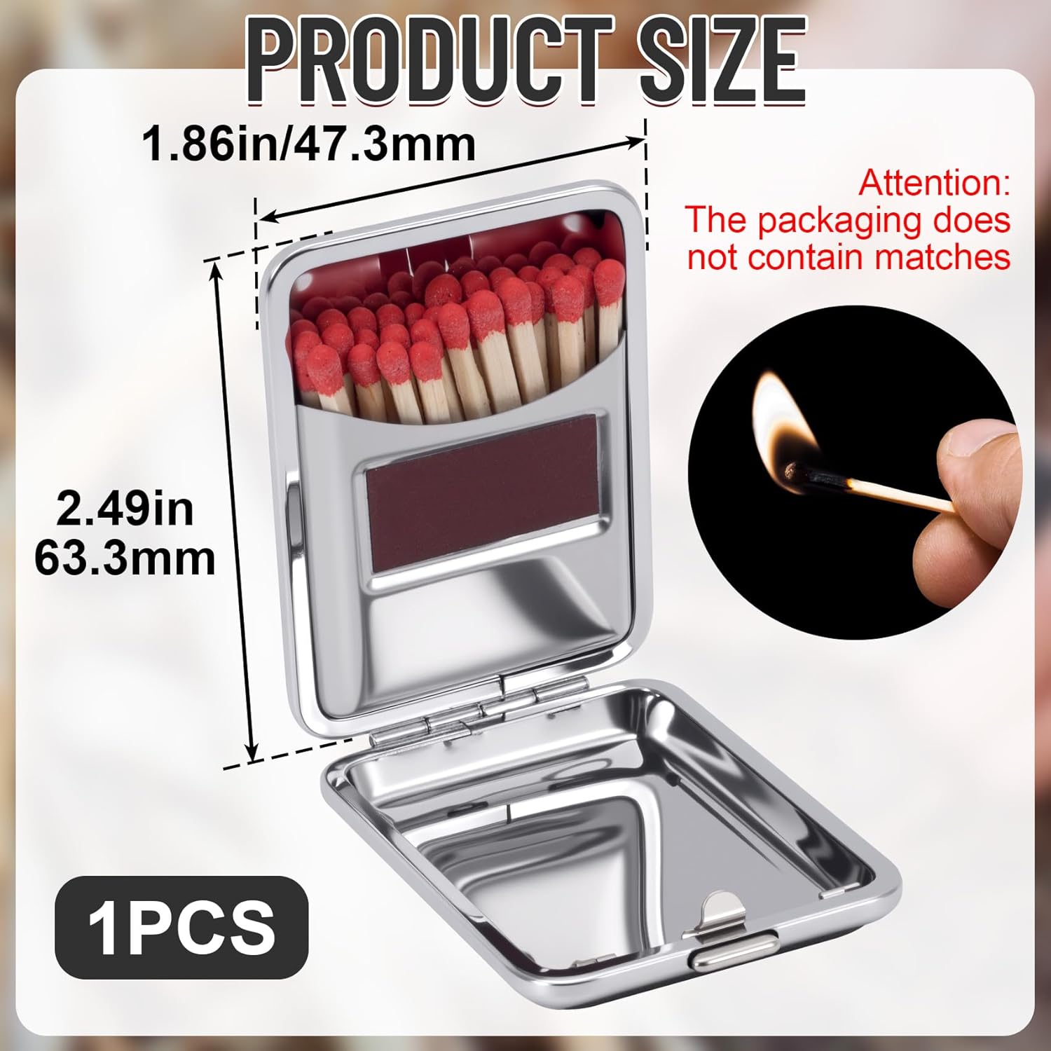 Stainless Steel Match Box Case with Friction Plate, Portable Waterproof Matchbox Storage Case, Reusable Pocket Matchstick Holder for Camping Hiking Fishing Travel Outdoor Activities- Black