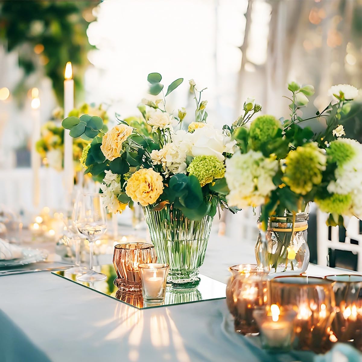 20PCS Acrylic Square Mirror Centerpieces for Tables,12" Bulk Mirrored Trays Candle Holder Plate Acrylic Mirror Tiles for Wedding Birthday Christmas Party Table Decorations, Craft (12inch)