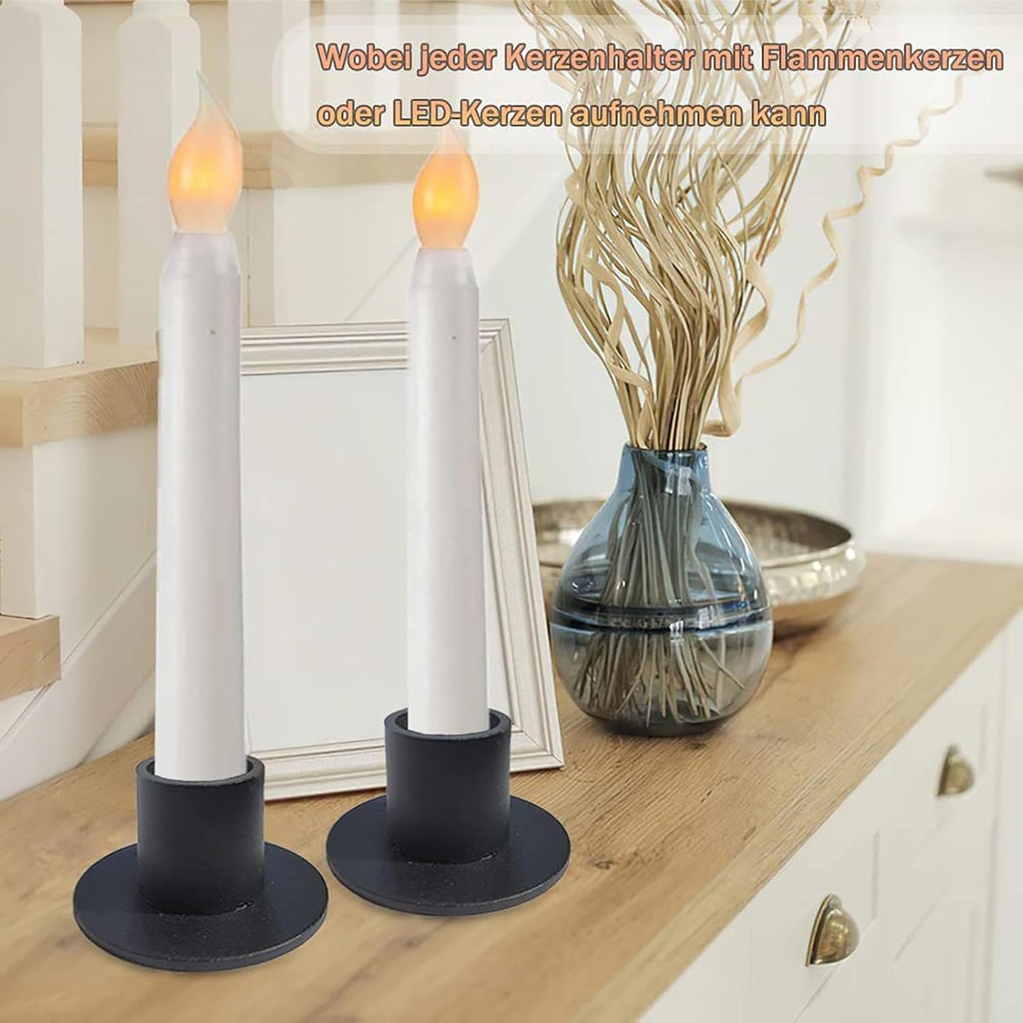 2 Pcs Black Iron Candle Holder for Taper Candles, Wedding, Dinning, Party Decoration (2)