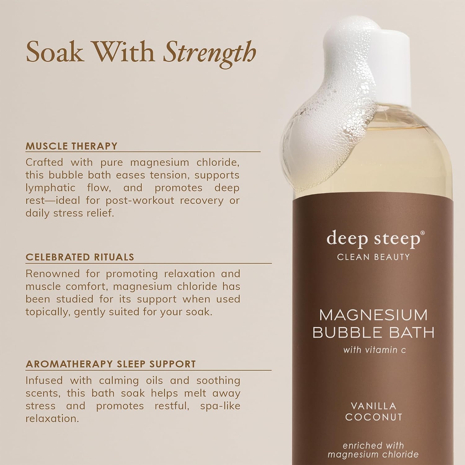 Deep Steep Magnesium Bubble Bath, 15.6 oz – Foaming Soak with Magnesium, Coconut Oil, Aloe, Vitamin C, Shea Butter & Argan Oil – Vegan, Clean Beauty for Stress & Sleep (Lavender Chamomile)