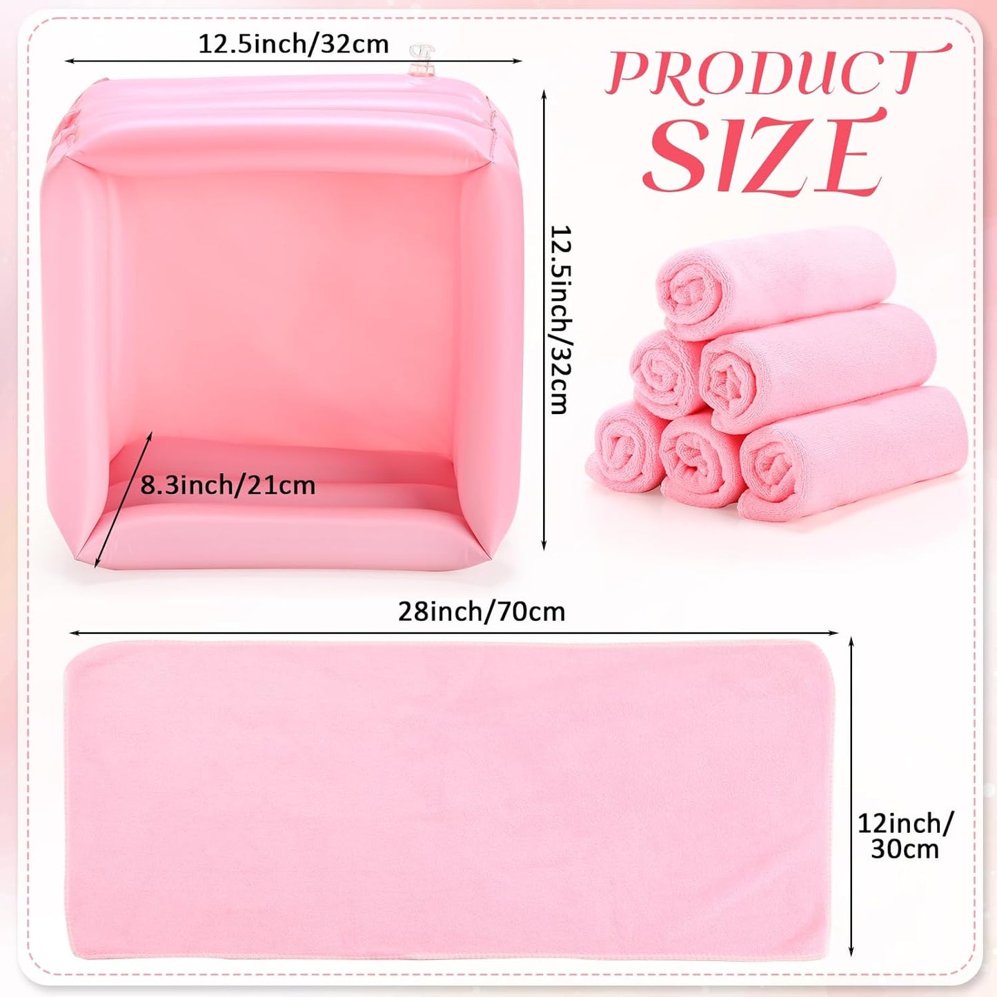 FillTouch 12 Pcs Foot Spa Kit for Girls Kids 12.5''x12.5''x8.3'' Foot Care Bath and 12''x28'' Hand Towels Washbasin Salon Towels Portable for Sleepover Spa Swim Birthday Party Supplies(Light Pink)