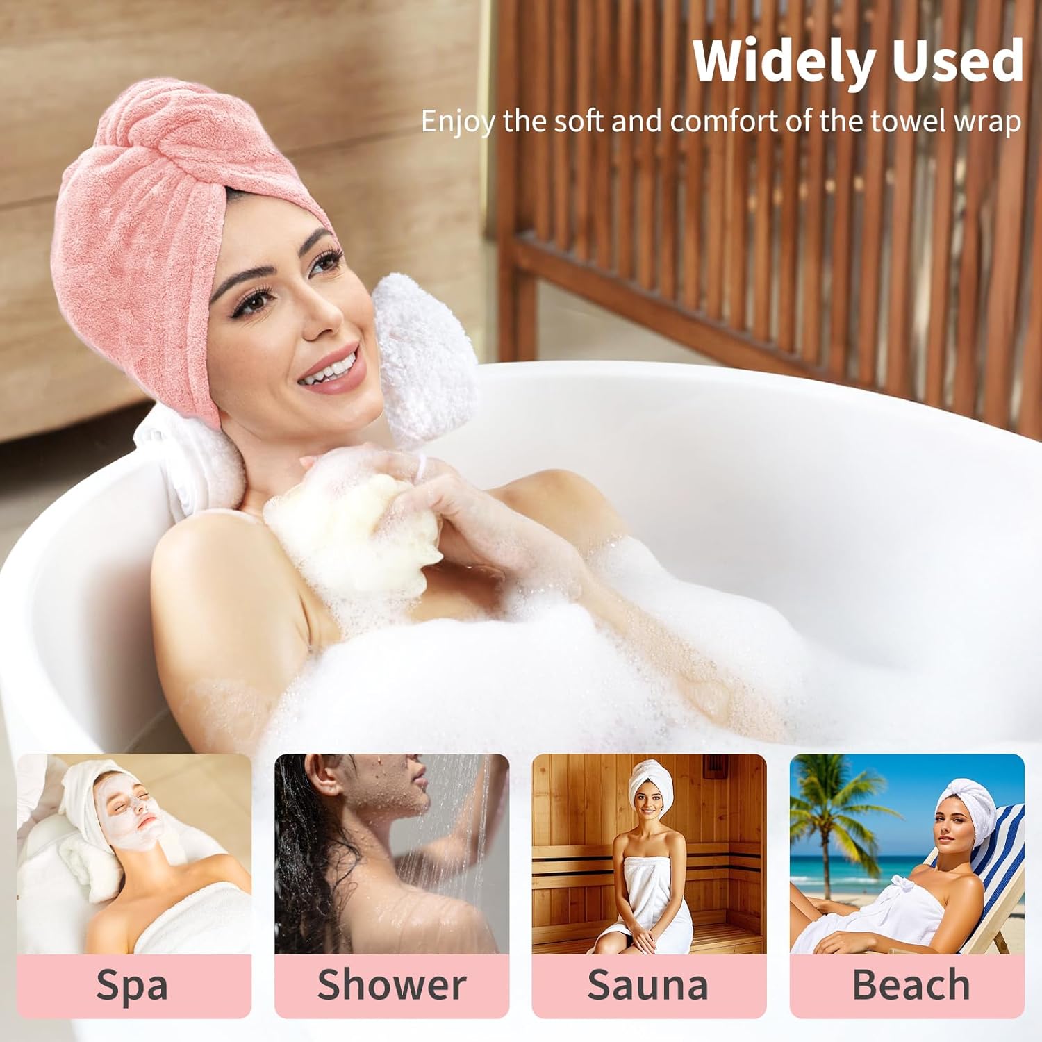 Bath Wrap Towels for Women – Adjustable Spa Shower Wrap with Super Absorbent Microfiber, Quick-Dry Body & Hair Towel Set for Home, Hotel, Beach, Pool, Gym, Travel Pink