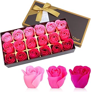 JIALEEY Floral Scented Bath Soap Rose Flower Petals, Plant Essential Oil Rose Soap Set Shaped Petals Gifts Ideas for Her Women Teens Girls Mom Birthdays, 18 PCS Pink