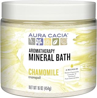 Aura Cacia Aromatherapy Mineral Bath, Tranquil Chamomile, Mineral Bath Salts with Pure Essential Oils for a Soothing and Rejuvenating Foot and Body Soak | 16 Ounce (Pack of 2)