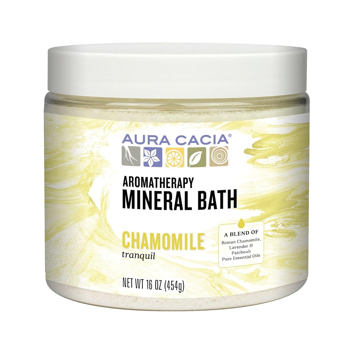 Aura Cacia Aromatherapy Mineral Bath, Tranquil Chamomile, Mineral Bath Salts with Pure Essential Oils for a Soothing and Rejuvenating Foot and Body Soak | 16 Ounce (Pack of 2)
