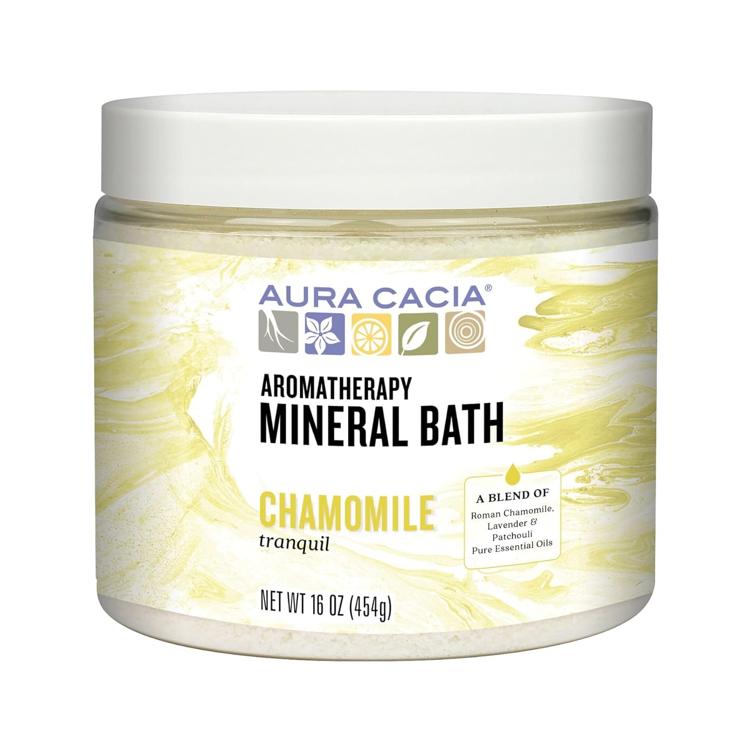 Aura Cacia Aromatherapy Mineral Bath, Tranquil Chamomile, Mineral Bath Salts with Pure Essential Oils for a Soothing and Rejuvenating Foot and Body Soak | 16 Ounce (Pack of 2)
