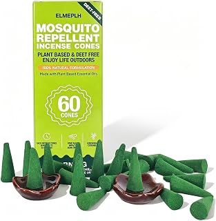 Mosquito Repellent Cones 60 Pcs - Outdoor Citronella Incense Cones, Long Lasting Citronella Scent, Effective for Patio, Garden, Camping