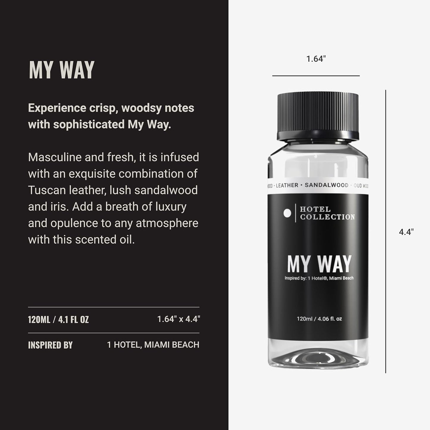Hotel Collection Diffuser Oil - My Way - Aromatherapy Essential Fragrance Oil - Sandalwood, Warm Virginia Cedar & Beautiful Iris - 120ML 4.1 Fl oz