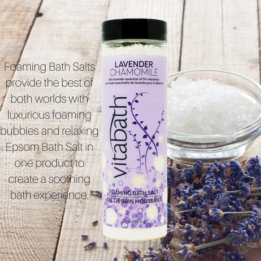 Vitabath Lavender Chamomile Foaming Bath Salts Relaxing Bubble Aromatherapy - Muscle & Body Ache Soothing Foamy Soak & Nourishing Skincare for Women & Men – 27 oz