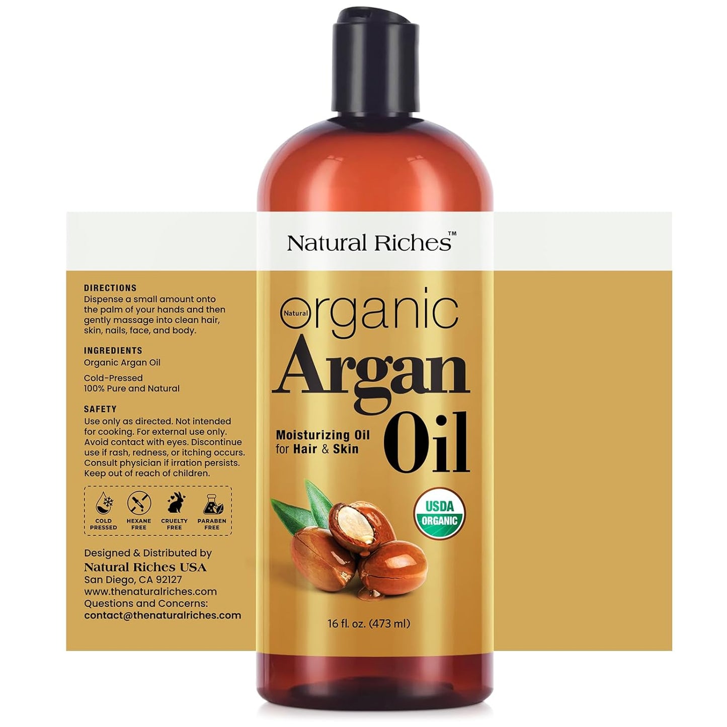 Natural Riches Organic Argan Oil of Morocco 16oz Penetrating Hair oil Deep Moisturizing Serum for Dry, Damaged & Coarse Hair pure Moroccanoil Cold Pressed for Hair, Face and Body