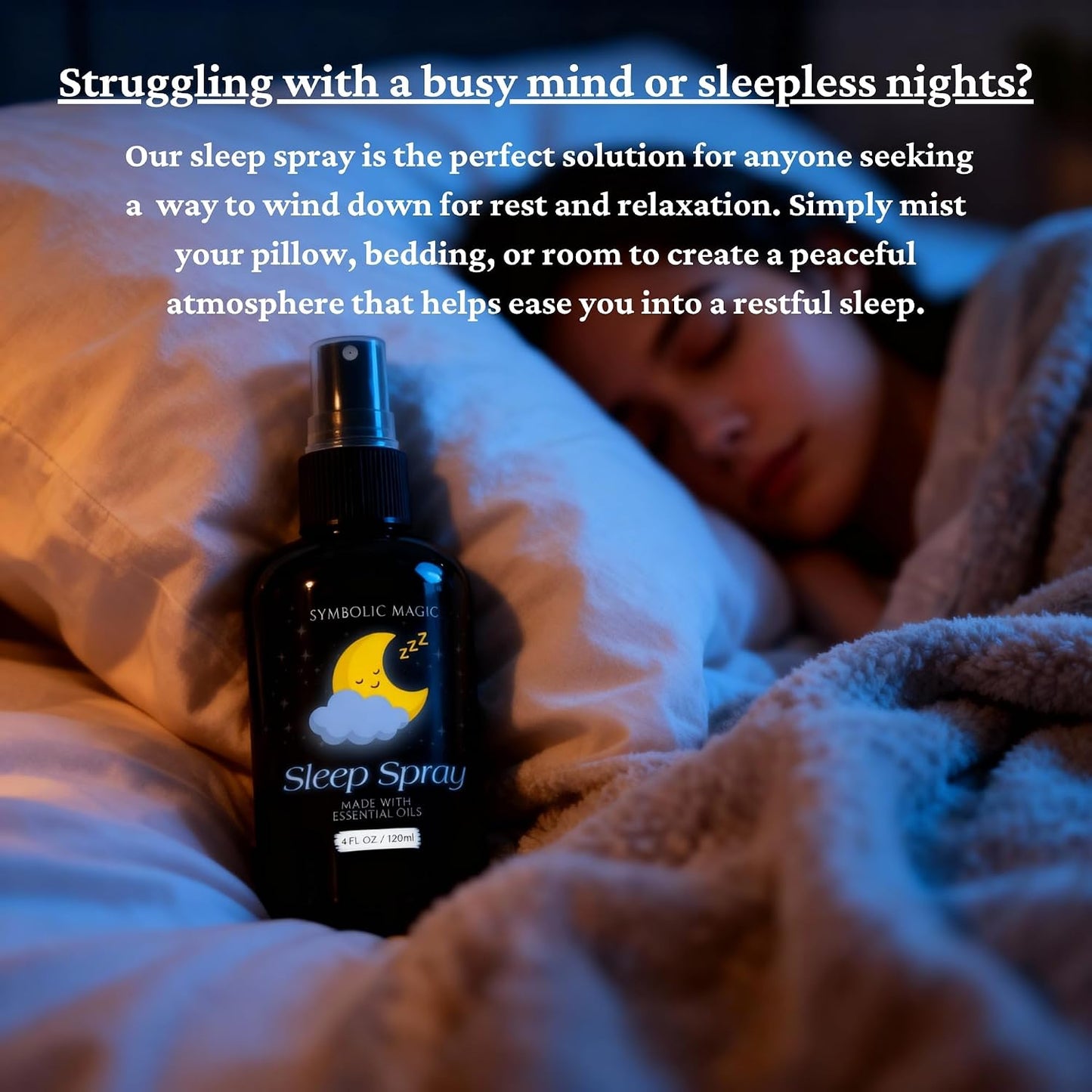 Symbolic Magic Sleep Spray – Calming Lavender and Essential Oils, Pillow Mist for Deep Sleeping, Aromatherapy, Calming Bedtime, Chamomile & Linen Spray for Relaxation and Peaceful Rest, 4oz