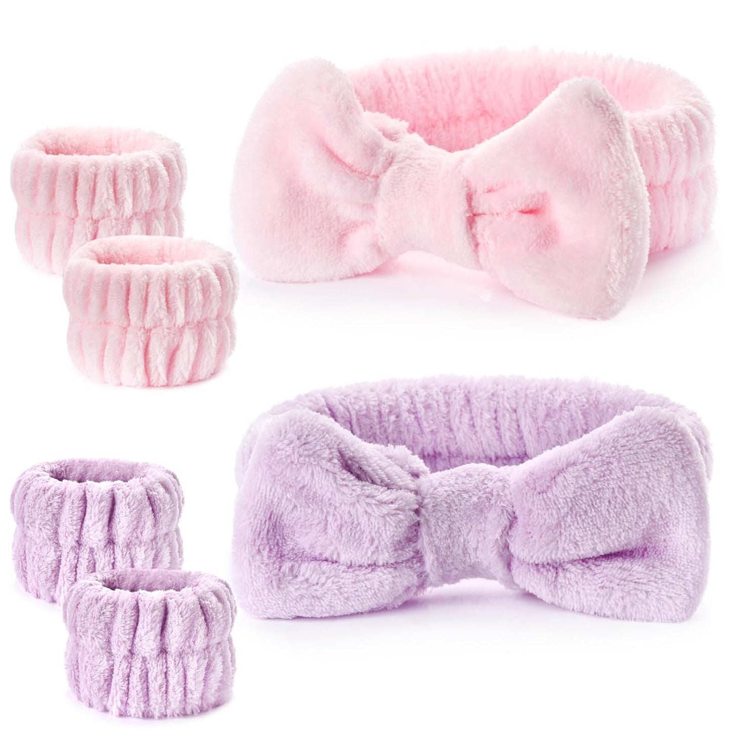 Dorbetar 6Pack Headband and Wristband Set for Washing Face, Spa Skincare Makeup Headband, Soft Puffy Hair Band Bow Tie, for Women and Teen Girl Trendy Stuff Gifts