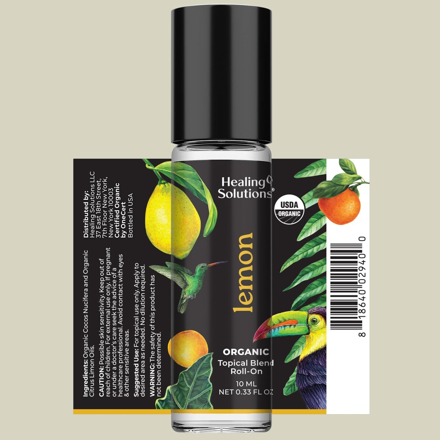 Healing Solutions - (2 Pack) Lemon Essential Oil Organic Roll On Set USDA Certified Perfume, Skin, Face, Body