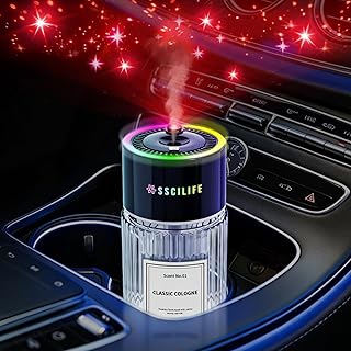 Smart Car Air Freshener Diffuser, Auto On/Off Car Aroma Diffuser, 4 Mist Modes, 120ml Rechargeable Oil Freshener, RGB Music Sync Light, Star Light, Up to 120 Days Use-Classic Cologne Scent
