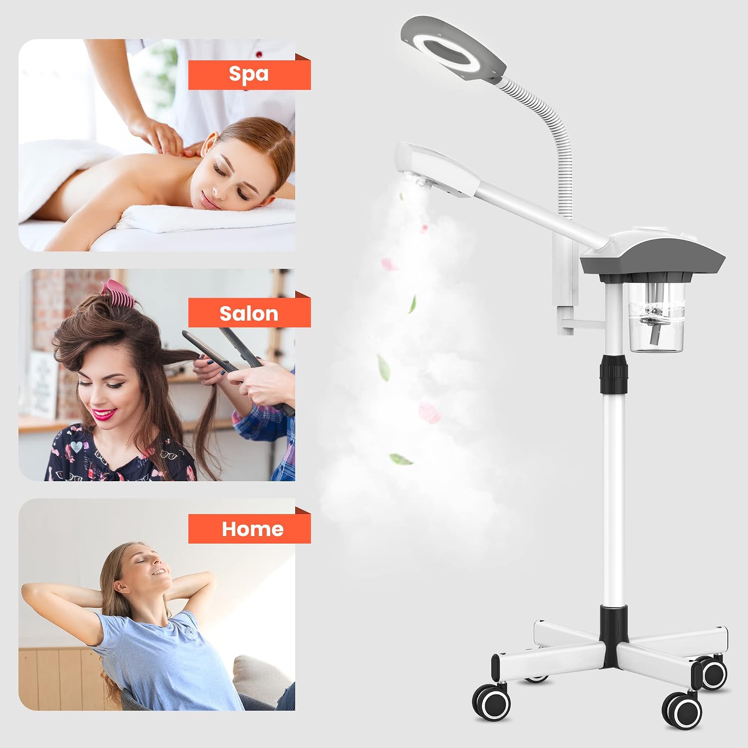 TASALON Professional Facial Steamer Tools for Esthetician, Skin Care and Deep Cleaning, 2 in 1 Face Machine with 3X Magnifying Foldable Arm, Ozone Face Steamer for Facial, Hot Mist Skincare, White
