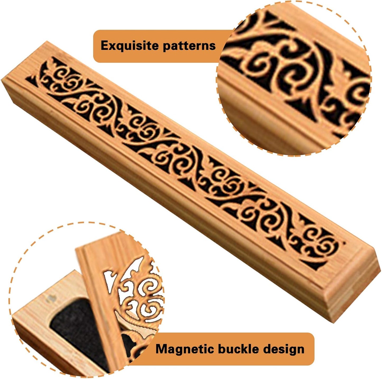 Jeffbaubl 2pcs Premium Incense Box, Bamboo Incense Holder, Burner with Ash Catcher