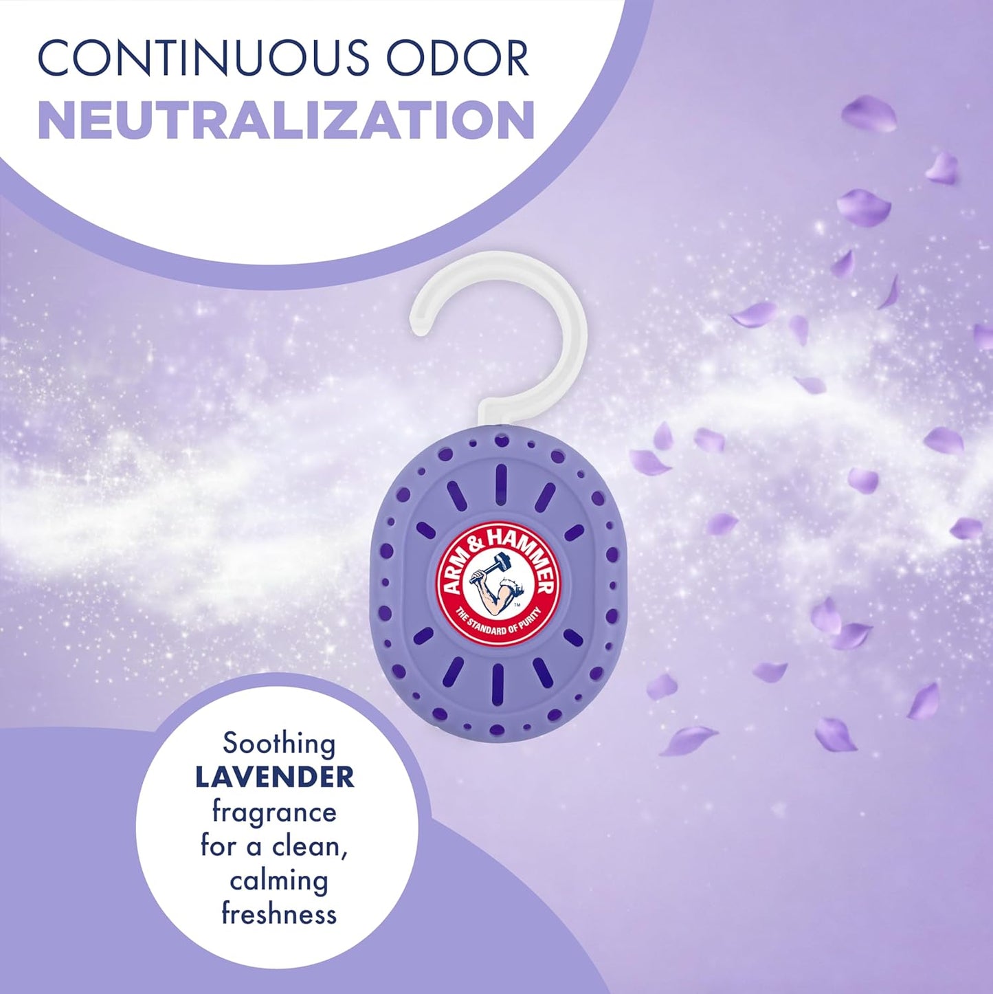 Arm & Hammer OdorBusterz ClosetMATE™, Lavender, 4 Count – Hanging Odor Absorber with Baking Soda, 360° Rotating Hook for Closets, Lockers & Storage Areas