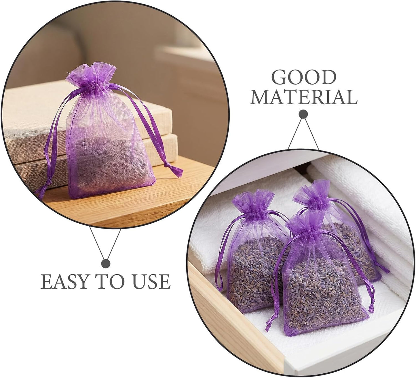 Beaupretty 20pcs Lavender Scented Sachet Bags for Drawers and Bedrooms, Reusable Purple Organza Drawstring Pouches with Easy Open and Refill, Elegant Home Fragrance Cedar and Lavender Sachets