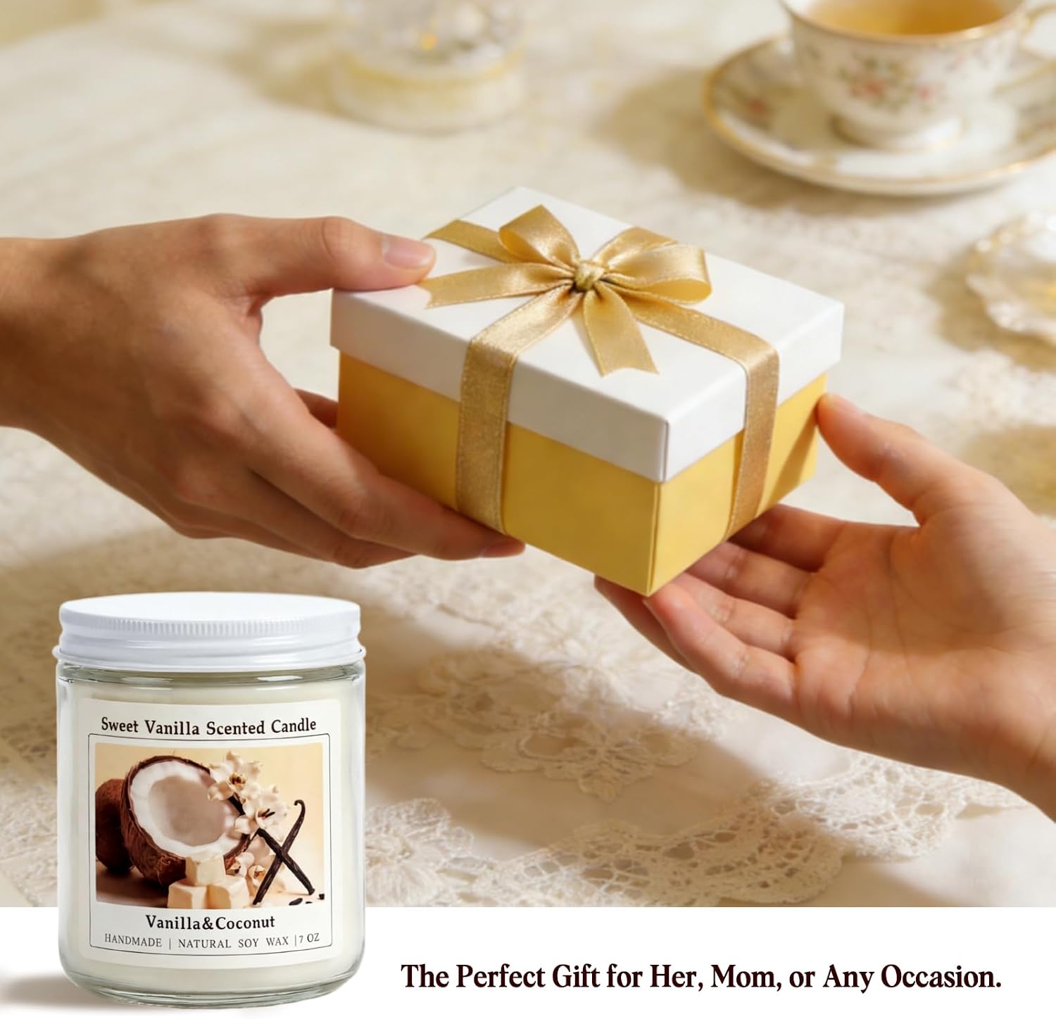 Homsolver Creamy Vanilla Coconut Scented Candle, Natural Soy Candles with 50+ Hours Burn Time, Anniversary Birthday Mothers Day Gifts for Women, Mom Wife, Warm&Soft Home Fragrance(Boutique Gifts Size)