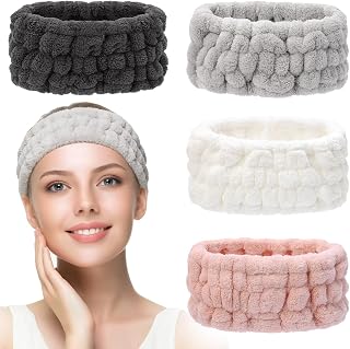 4 Pieces Spa Headband for Women Skincare Headband Makeup Headbands for Washing Face Spa Shower Gifts(Milky-White, Grey, Pink, Dark Grey)