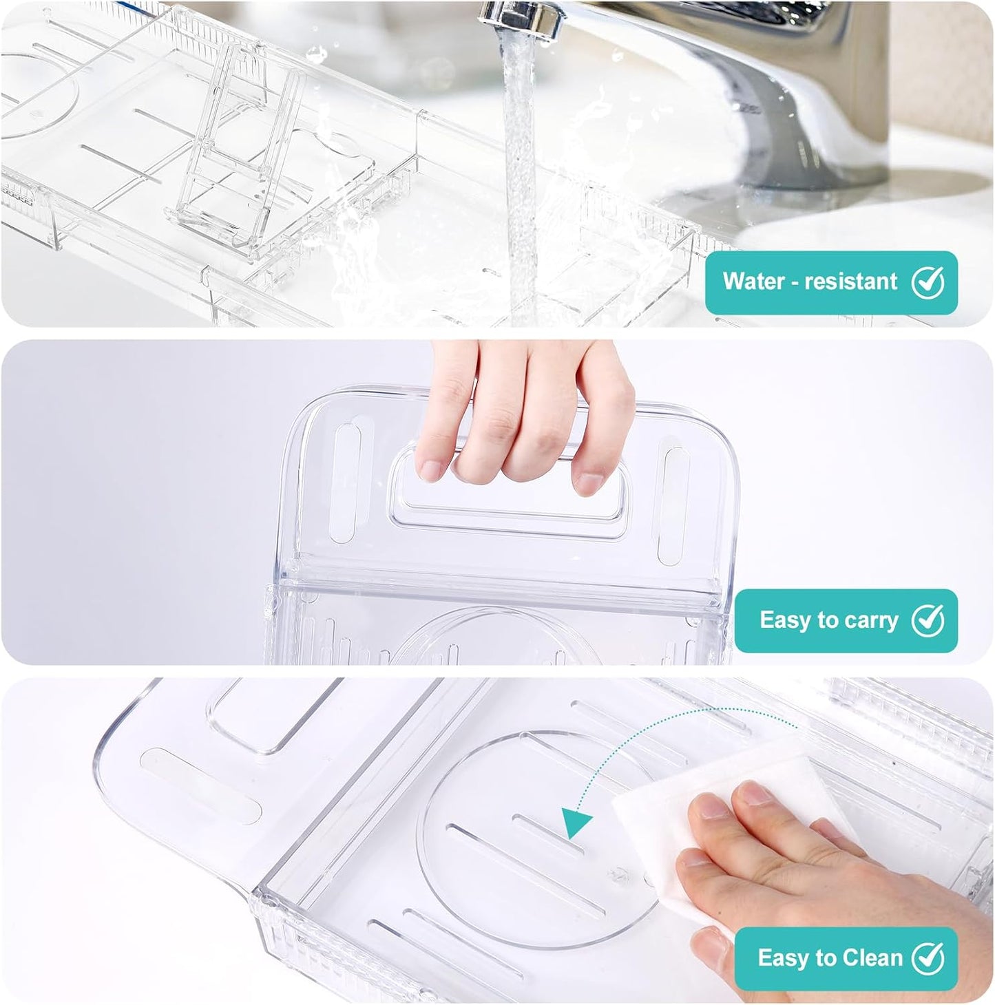 Expandable Bathtub Tray Caddy, Clear Bath Tray for Tub for Bath Relaxing, Foldable Bath Table Trays, Bathtub & Bathroom Accessories for Women Gift, Anniversary or Wedding Gifts, New Home