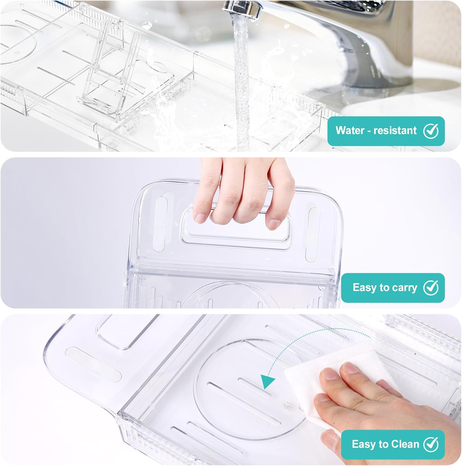 Expandable Bathtub Tray Caddy, Clear Bath Tray for Tub for Bath Relaxing, Foldable Bath Table Trays, Bathtub & Bathroom Accessories for Women Gift, Anniversary or Wedding Gifts, New Home