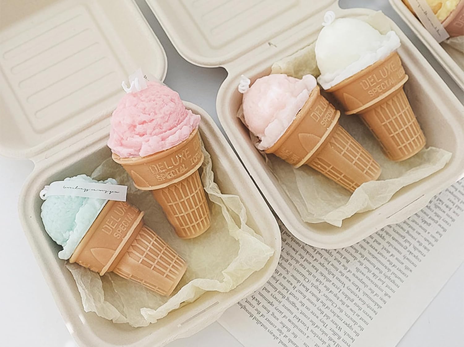 Ice Cream Cone Shaped Scented Candle,140G One Pack Handmade Pink Creamy Coffee Soy Wax Decorative Candle for Table Photo Prop,Smokeless Dessert Decor for Party,Wedding Centerpiece & Gifting