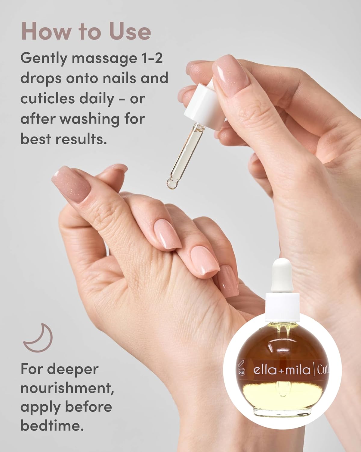 ella+mila Nail Fortifying Cuticle Oil with Sweet Almond & Castor - Moisturizing Formula Promotes Nail Repair & Strength - Vegan - 2.3 fl oz