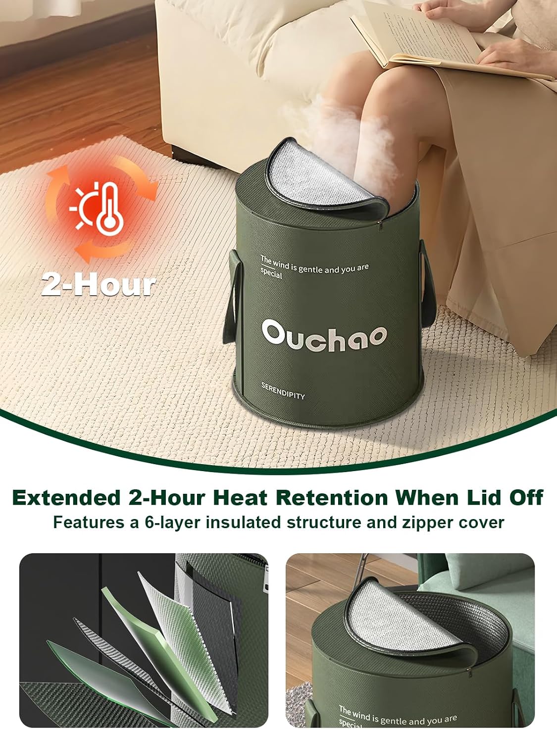 Foot Bath Basin Portable Travel Collapsible Foot Basin Folding Foot Bath Tub Soaking Feet Bucket for Camping Outdoor Washing Green