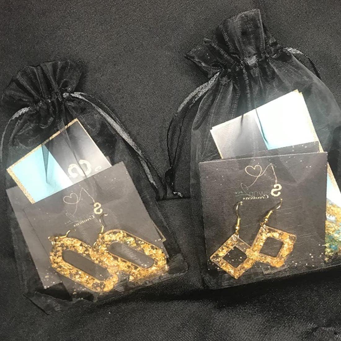 Pack of 100 Organza Gift Bags 5x7 Inch Black Drawstring for Baby Shower,Christmas,Birthday,Party Favor,Rustic Wedding,Holiday Sheer Fabric Recycled Sachet for Jewelry,Dried Lavender Flowers