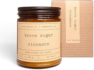 Brown Sugar Cinnamon Soy Candle | Brown Sugar, Butter, Cinnamon Scented | 8 oz. | 40 Hour Burn Time | Non-Toxic, Phthalate-Free, Dye-Free | Hand-Poured | Amber Jar | Cotton Wick | Made in The USA