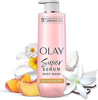 Olay Super Serum Body Wash for Extra Dry Skin, 24hr Long Lasting Rich Hydration, 5+ Ingredient Complex for Bright, Even, Firm, & Luminous Skin, with Collagen Peptide, Vitamin C & Shea Butter, 20 fl oz