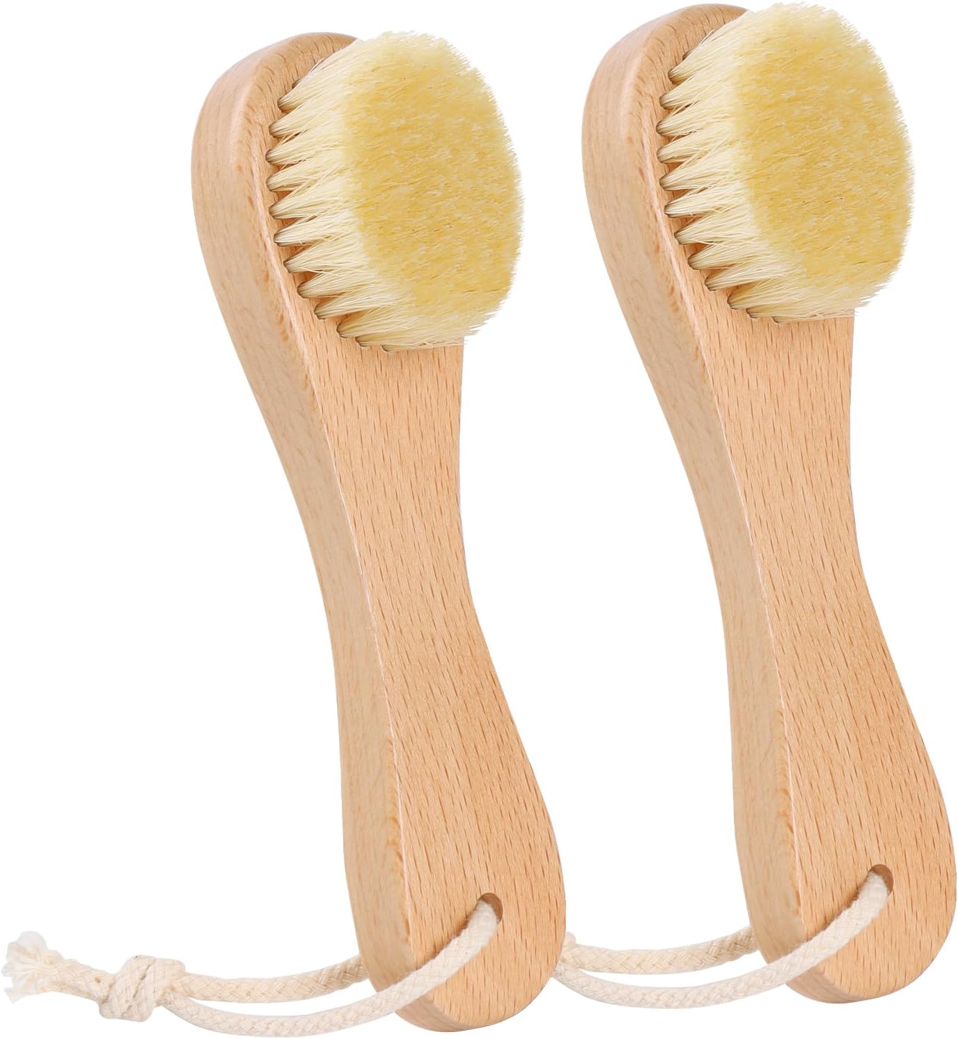 DEBETOOL Wooden Face Dry Brush with Natural Boar Bristle 2-Pack Exfoliating Facial Dry Brush with Hanging Rope - Gentle for Face & Body Cleaning