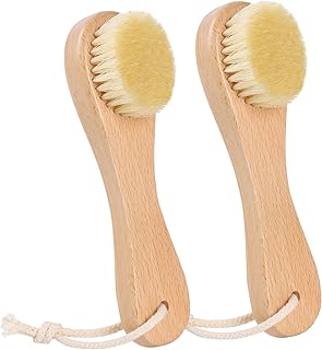 DEBETOOL Wooden Face Dry Brush with Natural Boar Bristle 2-Pack Exfoliating Facial Dry Brush with Hanging Rope - Gentle for Face & Body Cleaning