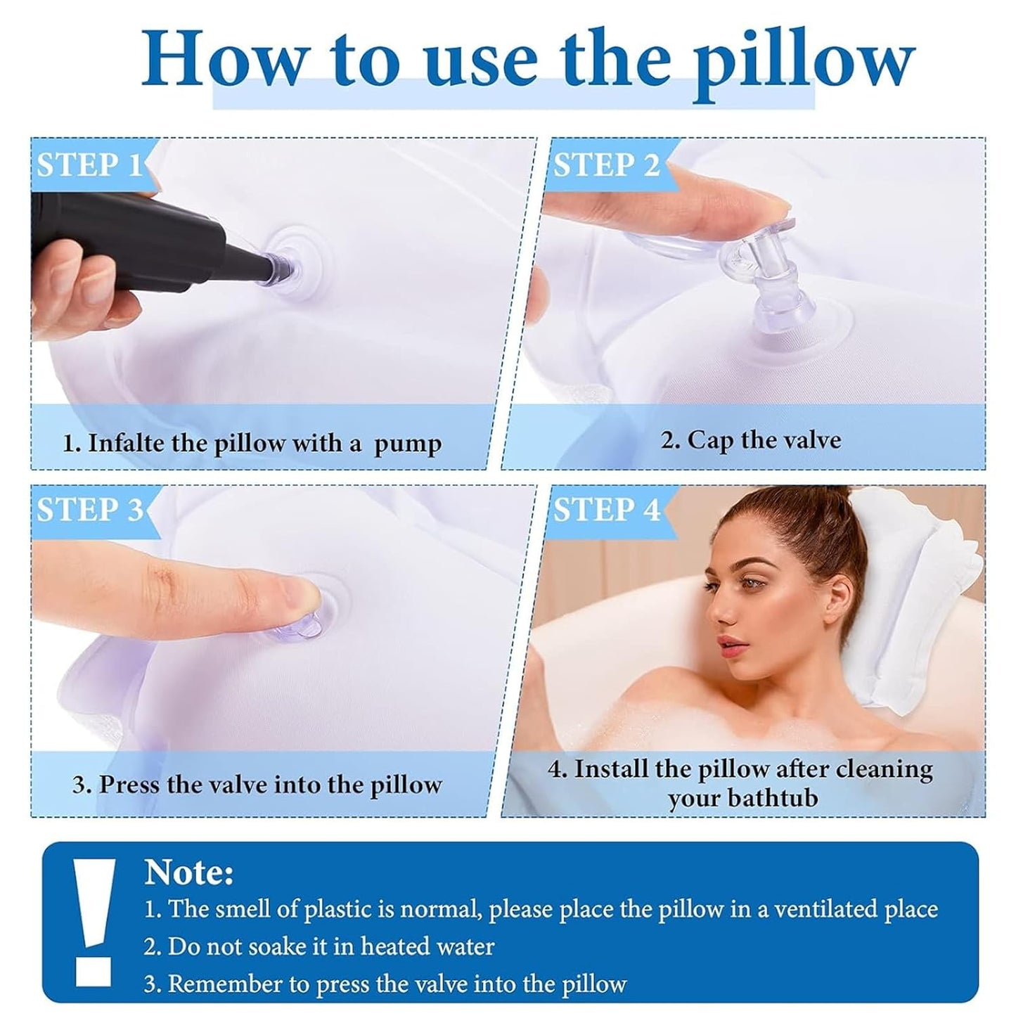 Jetec 2 Pcs Inflatable Bath Pillow with Suction Cup Terry Cloth Covered Bath Pillow Shell Shape Bathtub Spa Pillows Comfortable Soft Cushion Neck Support Fits All Pool Bathroom Home Spa Hot Tub