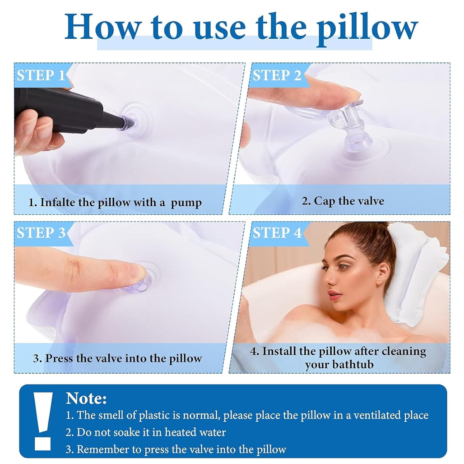 Jetec 2 Pcs Inflatable Bath Pillow with Suction Cup Terry Cloth Covered Bath Pillow Shell Shape Bathtub Spa Pillows Comfortable Soft Cushion Neck Support Fits All Pool Bathroom Home Spa Hot Tub