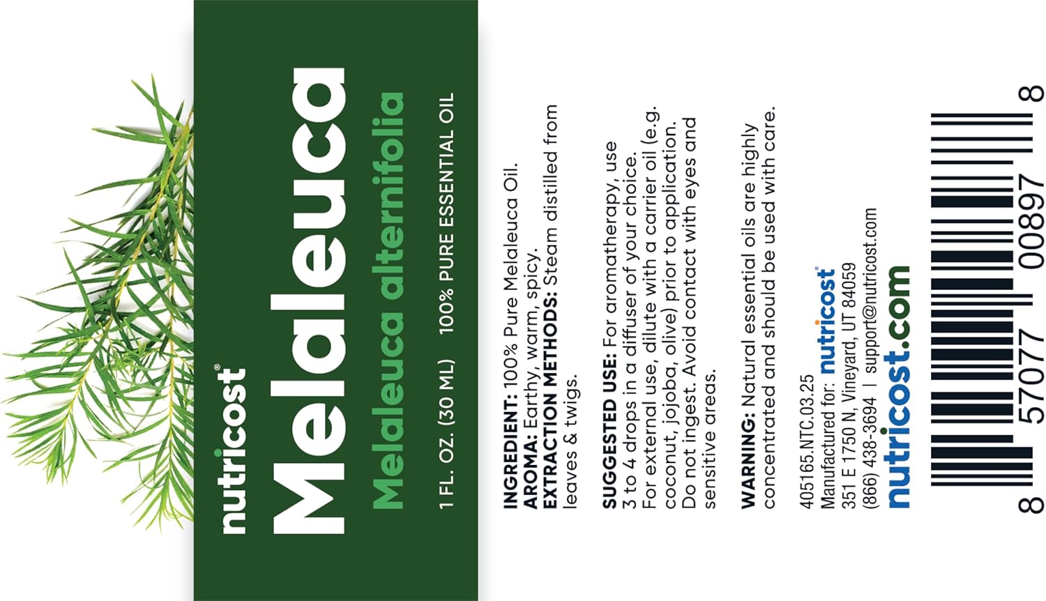 Nutricost Melaleuca (Tea Tree) Essential Oil - 100% Pure Melaleuca Oil - 1 Fl Oz (30 ml)