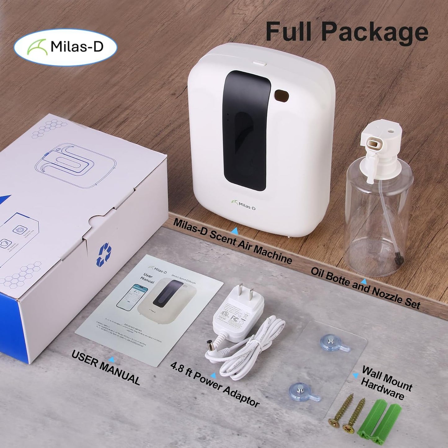 Waterless Essential Oil Diffuser for Home and Commercial, 13.5 fl.oz. Capacity Up to 2000 sqft, Smart Scent Air Machine, Aromatherapy Scent Diffuser for Large Room, Bluetooth, Cold Air, Milas-D