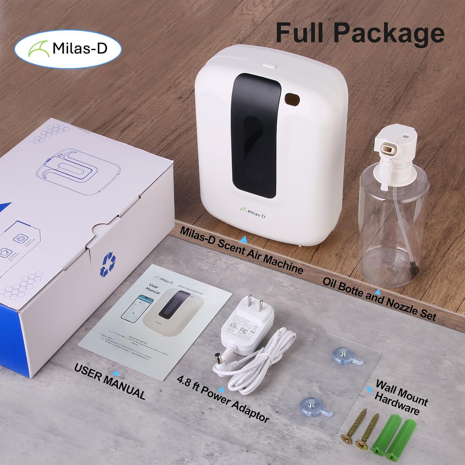 Waterless Essential Oil Diffuser for Home and Commercial, 13.5 fl.oz. Capacity Up to 2000 sqft, Smart Scent Air Machine, Aromatherapy Scent Diffuser for Large Room, Bluetooth, Cold Air, Milas-D