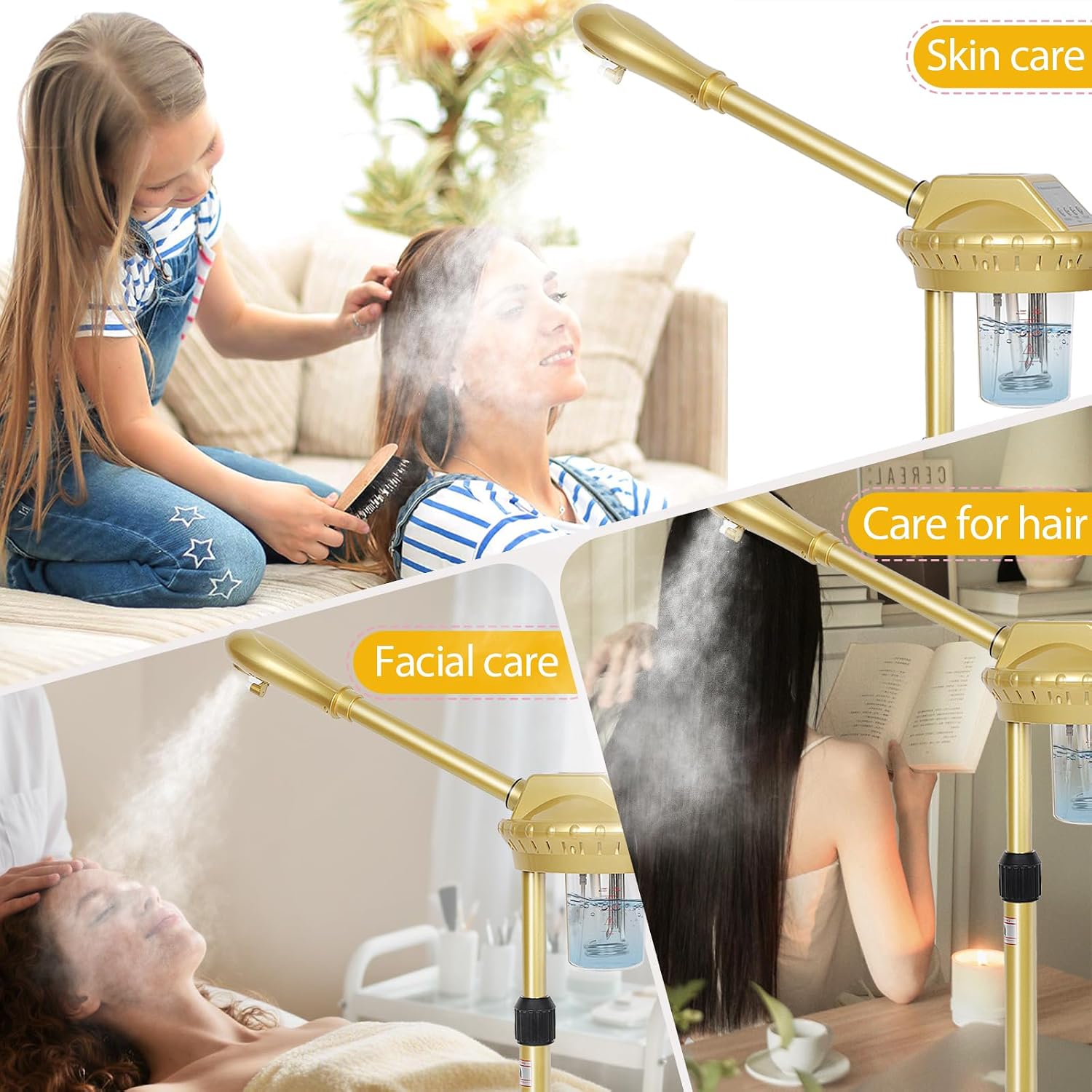 Professional Facial Steamer on Wheels,Gold Ozone Steamer for Face with 30-Minutes Timer,Spa Face Steamer for Deep Facial Cleansing