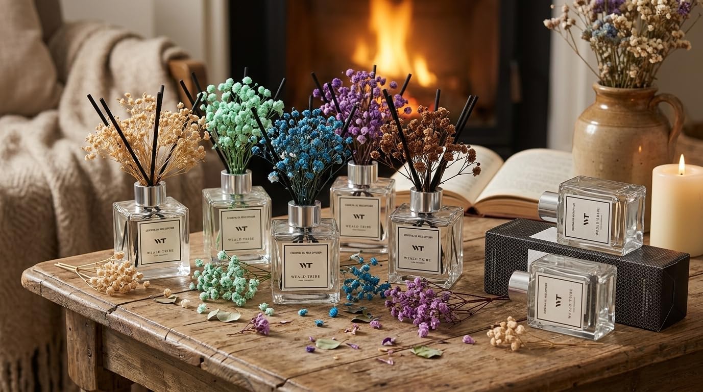 WEALD TRIBE Flower Reed Diffuser Set Lemongrass Scent for Bathroom Air Fresheners Accessories, Oil Diffuser Stick | 5.1 fl oz Home Fragrance with Sticks Defusers | House Bedroom Office Shelf Decor