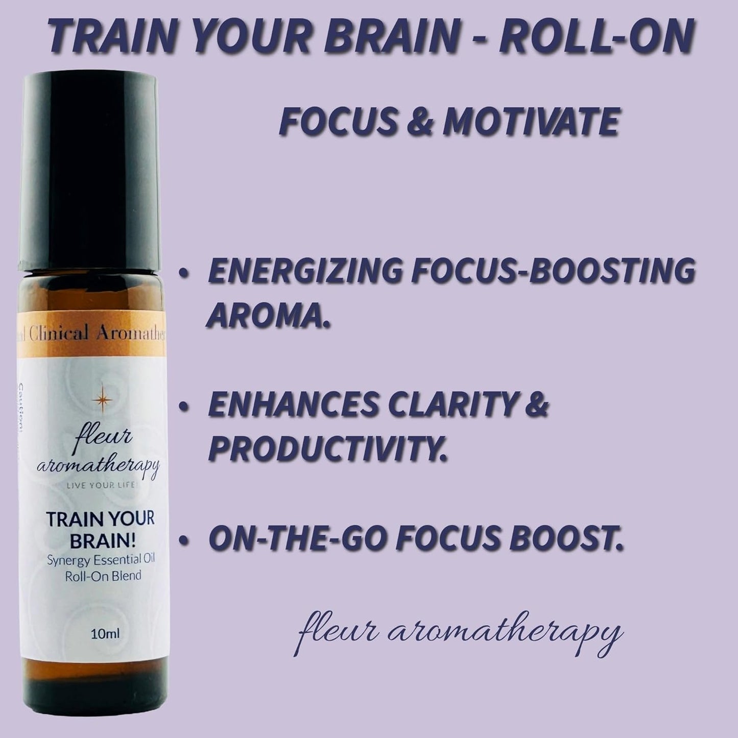 Train Your Brain Synergistic Essential Oil Roll-On 10ml – Focusing On-the-Go Aromatherapy – Professional Clinical Aromatherapy Quality – Fleur Aromatherapy