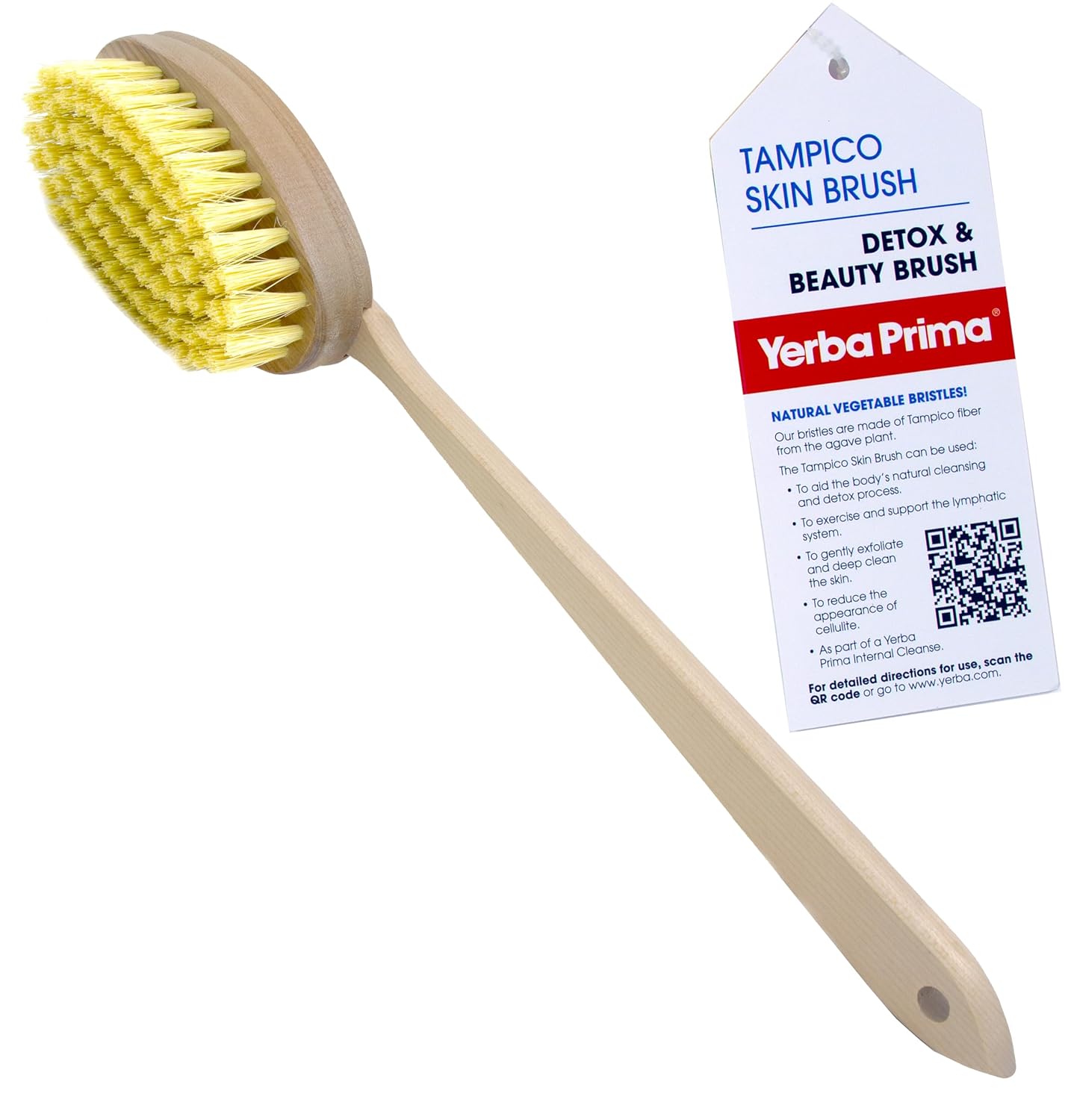 Yerba Prima Tampico Skin Brush for Exfoliation, Dry Brushing, and Blood Circulation with Natural Fiber Bristles and an All-Natural Maple Wood Handle - 1 Brush